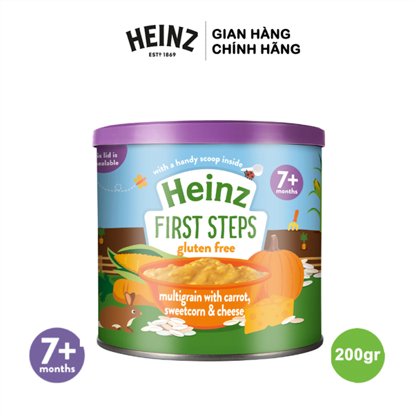 Bột ăn dặm Heinz Anh vị bí đỏ, cà rốt và bắp ngọt 200g cho bé 7m+ - Lon
