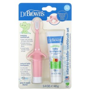 Combo bàn chải & Kem đánh răng vị táo 0-3 tuổi (Hồng) Dr Brown's - Chiếc