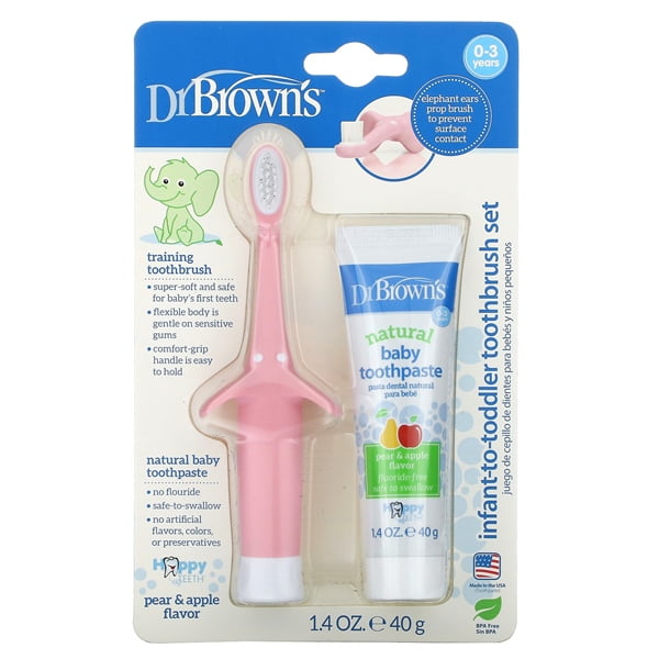 Combo bàn chải & Kem đánh răng vị táo 0-3 tuổi (Hồng) Dr Brown's - Chiếc
