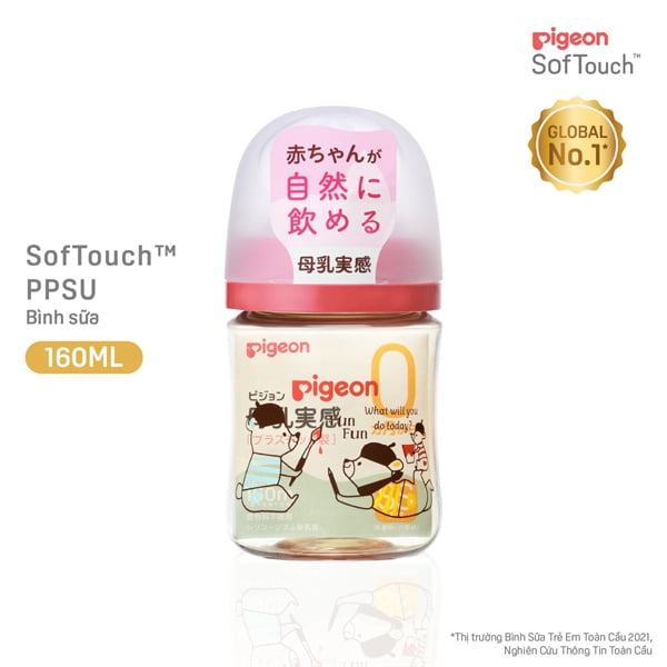 Bình sữa Pigeon Nhật Bản PPSU Plus thế hệ III hình gấu 160ml (0M+) - Cái