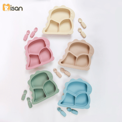 Khay khủng long silicon kèm thìa MISAN - Ảnh 3