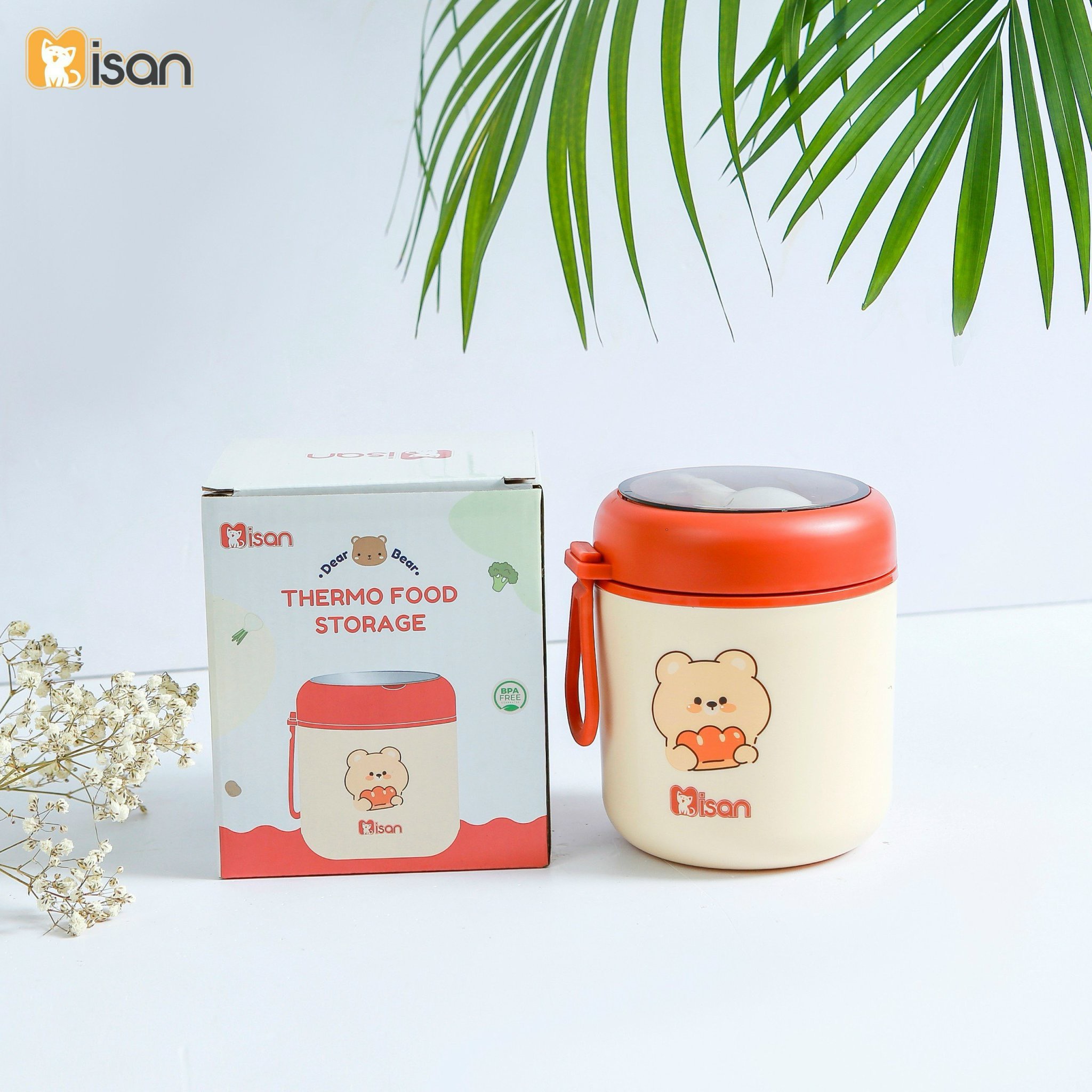 Bình giữ nhiệt, ủ cháo cao cấp Misan hình gấu kèm thìa - Ảnh 3
