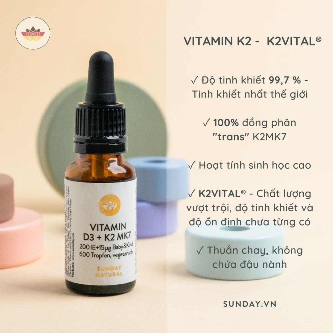 Vitamin D3 + K2 MK7 Sunday Natural 200 IU + 15µg cho trẻ, Chay thường, 600 giọt - Ảnh 2