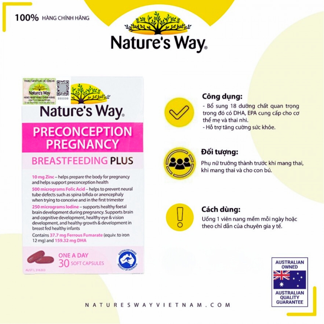 Vitamin bầu Nature's Way PreConception Pregnancy Breastfeeding Plus ( 30 Viên) - Ảnh 2